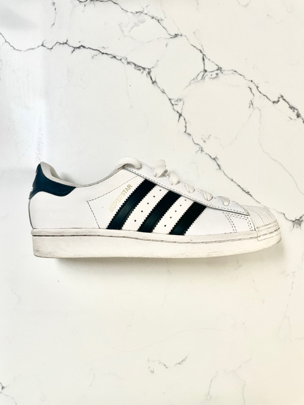 adidas White Leather Sneakers with Black Three Stripes